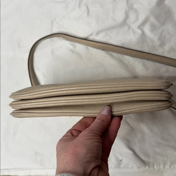 Kate Spade Leila Triple Gusset Two Toned Beige and Cream Pebbled Crossbody Bag - Picture 11 of 12